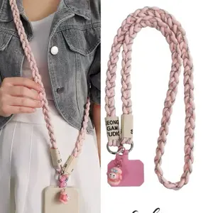 Universal Cross-body hp Lanyard Weave Mobile Phone Strap Lanyard Neck Hemp Rope Tali for Cell Phone Hanging Cord Sling Kartun Pendant