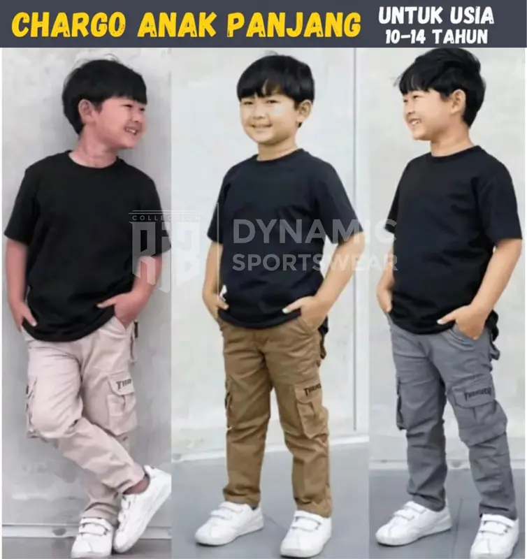 PROMO 4 PCS Celana Chinos Panjang Usia 5 - 13 Tahun Celana Panjang Anak laki laki Slimfit Cargo kompol Fashion tebal 3