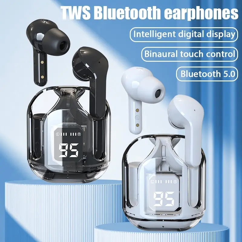 JingSuan Wireless Headphones Transparent In-Ear Earphone LED Power Digital Display Bluetooth-compatible 5.3 for Music Gaming