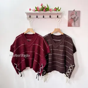 Astrid Vest Rajut Tali Motif Strip - Rompi Rajut Korean from Harira Style