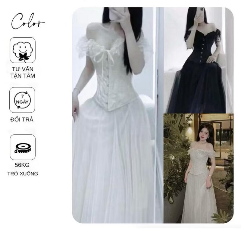 VN08 BIGSIZE S => 2XL + NẸP EO +KÈM TAG NƠ SET ÁO CORSET TRỄ VAI CHÂN VÁY MAXI DÁNG DÀI TÔN DÁNG BYY CARROTSHOP