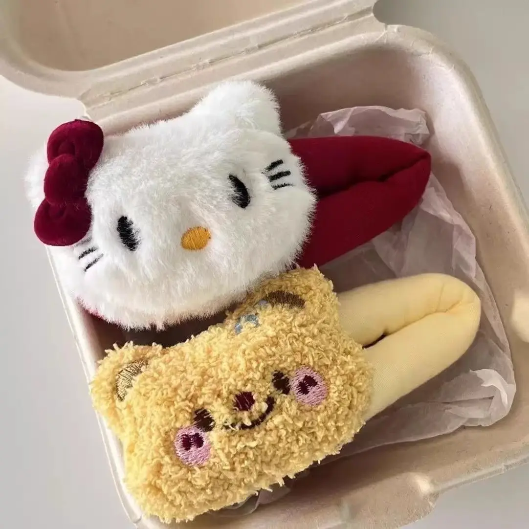 Kẹp Tóc Mèo Kitty, Chất Liệu Nhồi Bông Dễ Thương, Với Tóc Mái Bên, Kẹp Gấu Bông Bơ Hoạt Hình Dễ Phối Đồ Kẹp Băng Đô Ngọt Ngào