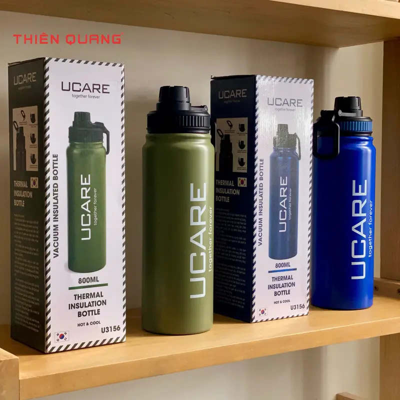 Bình giữ nhiệt Ucare 800ml , bình nước giữ nhiệt nóng lạnh đến 6 tiếng, có nắp vặn và quai cầm tiện lợi, Inox cao cấp an toàn không rỉ, tặng kèm quà hấp dẫn 6