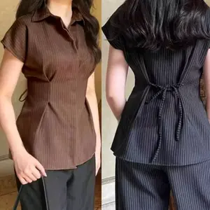 ALBA TOP Kemeja Salur Fit Body Lengan Pendek