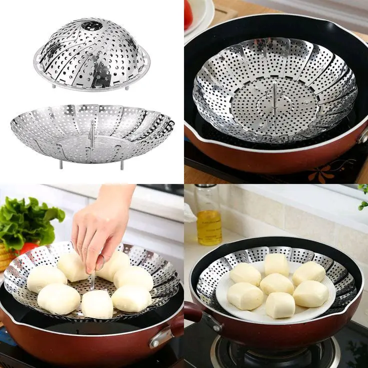 Alas Kukusan Stainless Lipat Flexible Steamer Cooking Plate 17-25cm Steam Kitchenware Steel Alat
