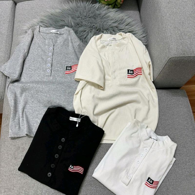 ÁO CỔ TRỤ Áo thun Nữ CỔ TRỤ babytee THÊU LÁ CỜ A hot trend 2025 ÁO FORM VỪA