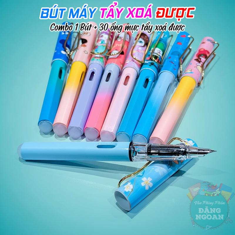 [Combo] 1 Bút Máy Tẩy Xóa Được + 1 Hộp 30 Ống Mực | Bút Bơm Mực Siêu Bền | VPP Đặng Ngoan