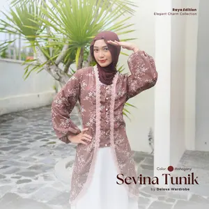 Delova Wardrobe - SEVINA Tunik Outer Raya Tencel Embroidery Peper Silk Tile Brukat Kondangan Lebaran