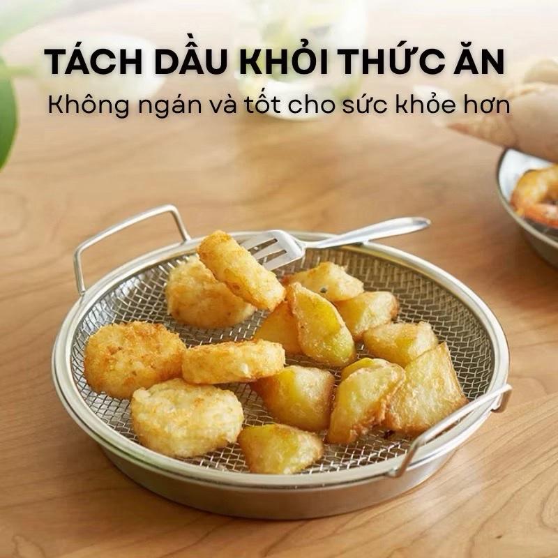 Sét Khay Đĩa Kèm Vỉ Lưới Lọc Dầu Inox , Kích Thước 20cm-22cm Tiện Dụng Cho Mọi Gian Bếp