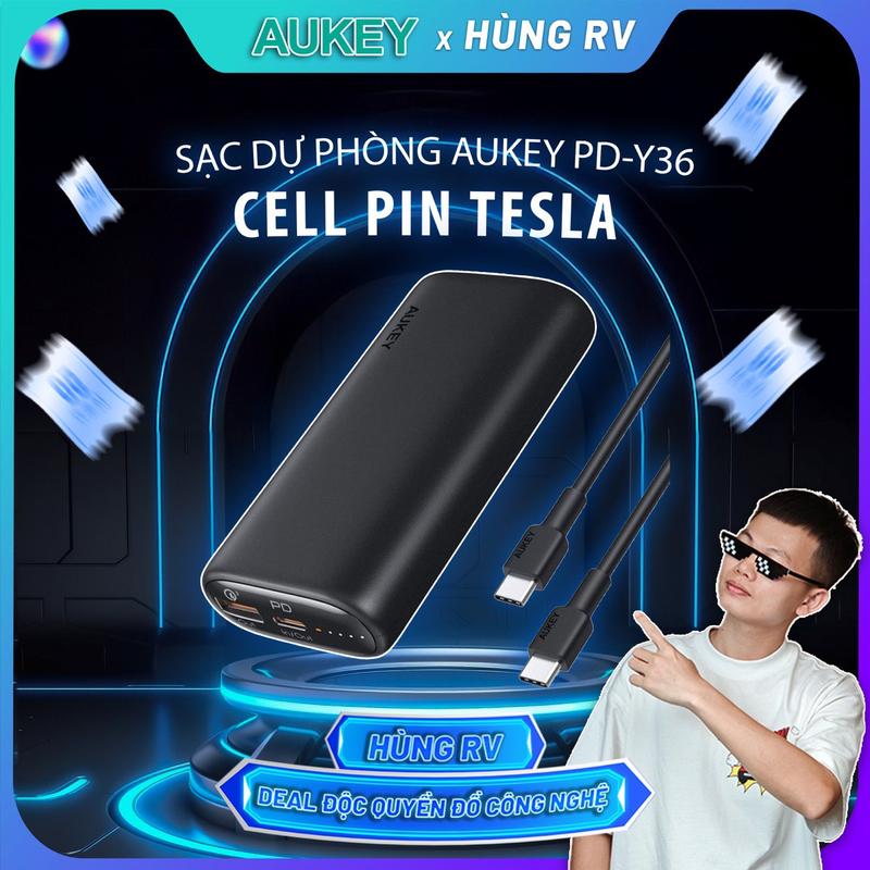 Pin Sạc Dự Phòng Aukey PB-Y36 10.000 mAh Lõi Pin Tesla, Sạc Nhanh QC 3.0 Và PD 20W - Hàng Chính Hãng