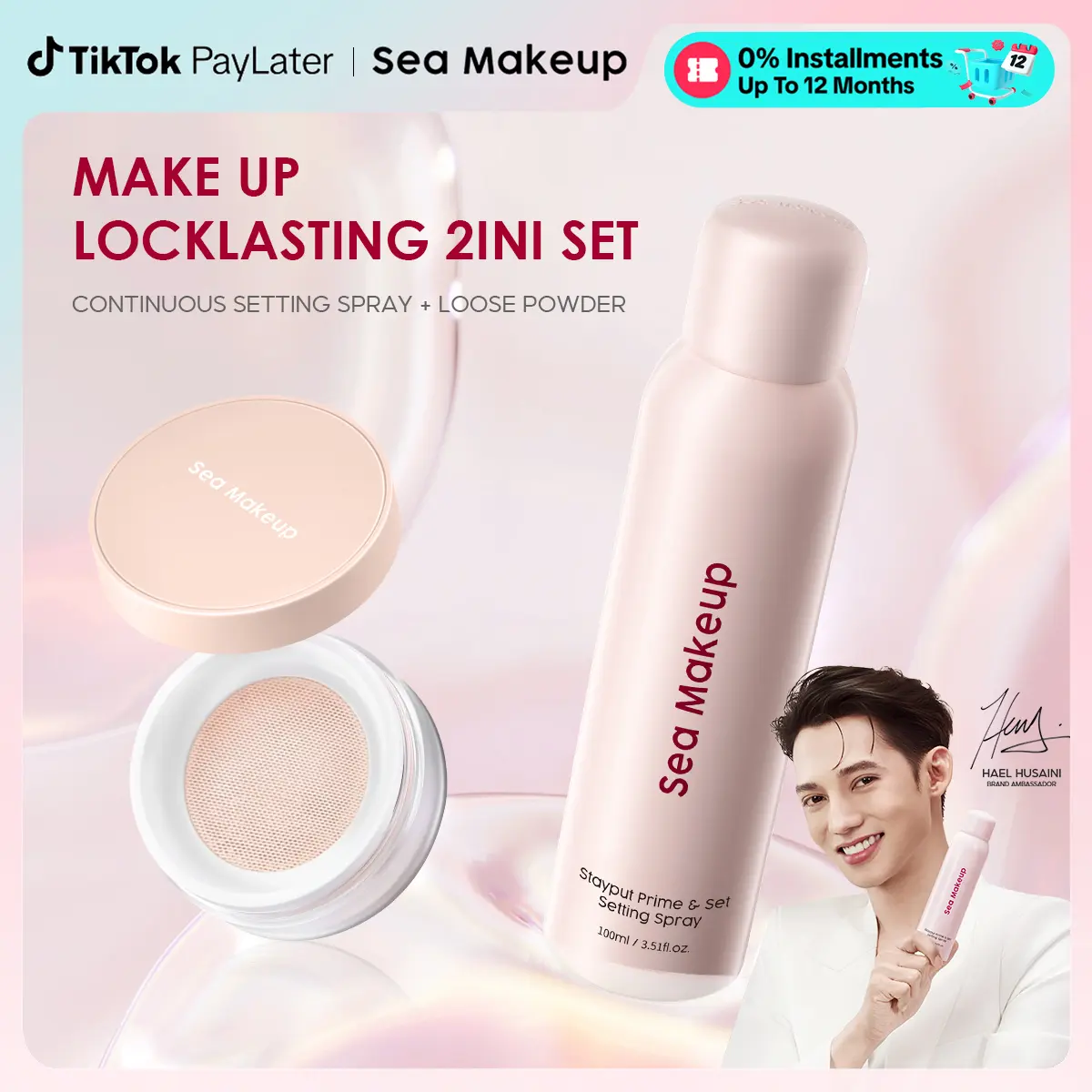 Sea Makeup Bundle 2 In 1 Continuous Setting Spray + Acne Blur and Set Loose Powder Makeup Long-Lasting Set- Tahan Lama dengan Litupan Penuh Kesan Matte Baldu Kawalan Minyak Kalis Air & Hasil Solekan Licin