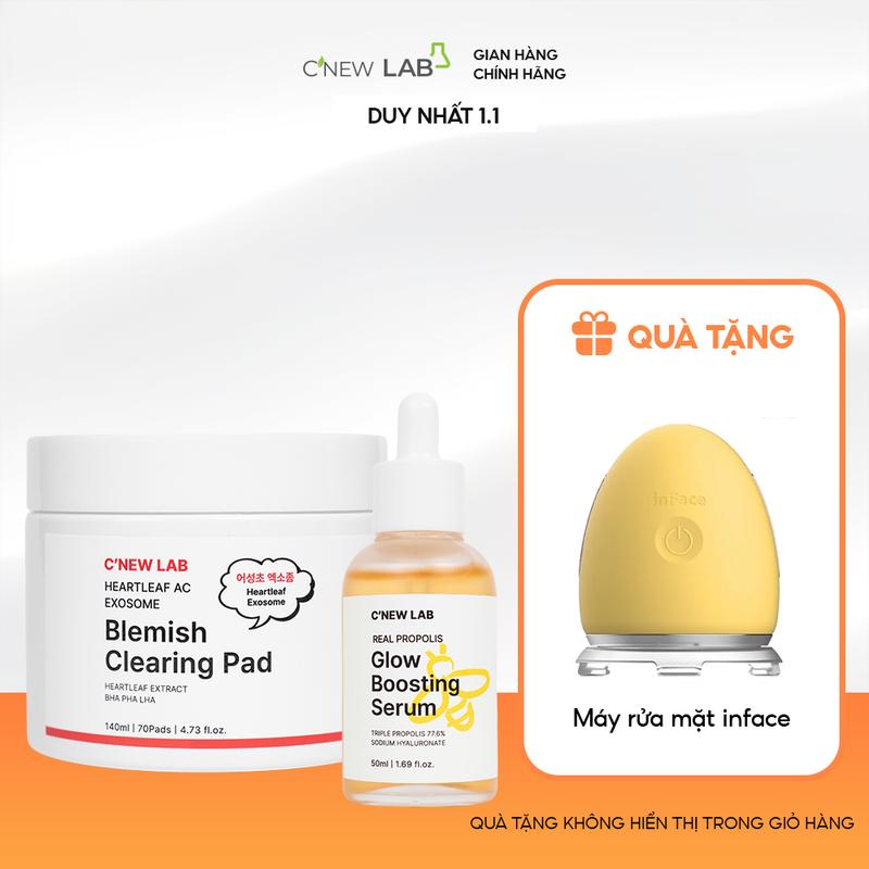 COMBO Serum keo ong 50ml và Toner Pad Exosome chiết xuất diếp cá hộp 70 miếng C'New Lab