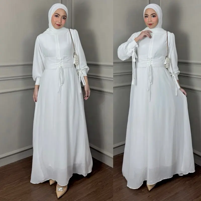 Lively Dress Ceruty Full Puring Gaun Prewedding Baju Kondangan Wanita Bahan Lebar Simple Karet Muslim 3