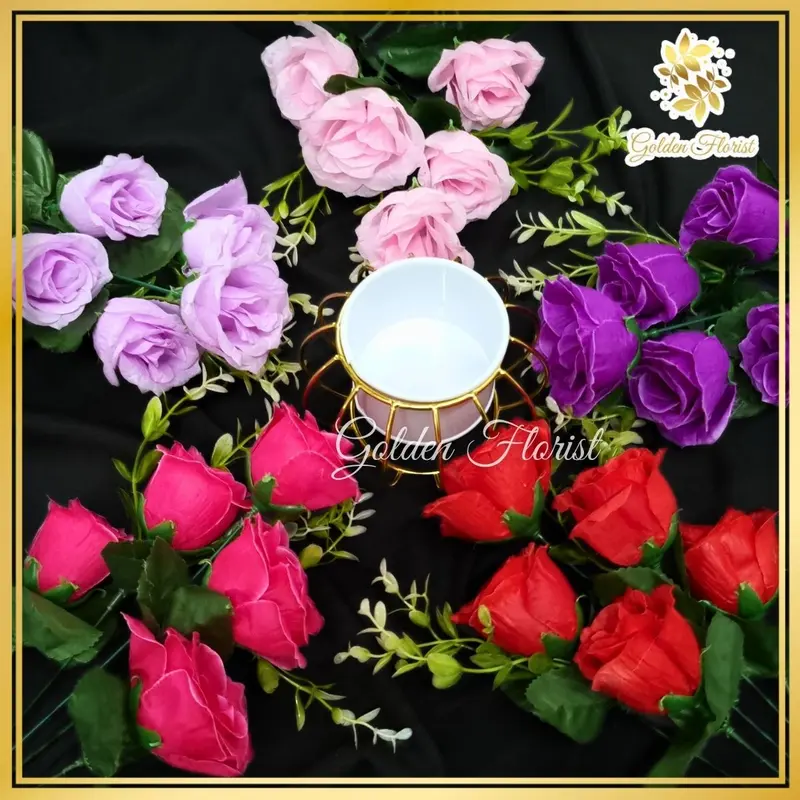 Bunga Mawar 1 Tangkai 5 Kuntum Termurah/Bunga Rose Tropis Artificial/Bunga Imitasi Mawar Palsu Dekorasi (NK-235) 1