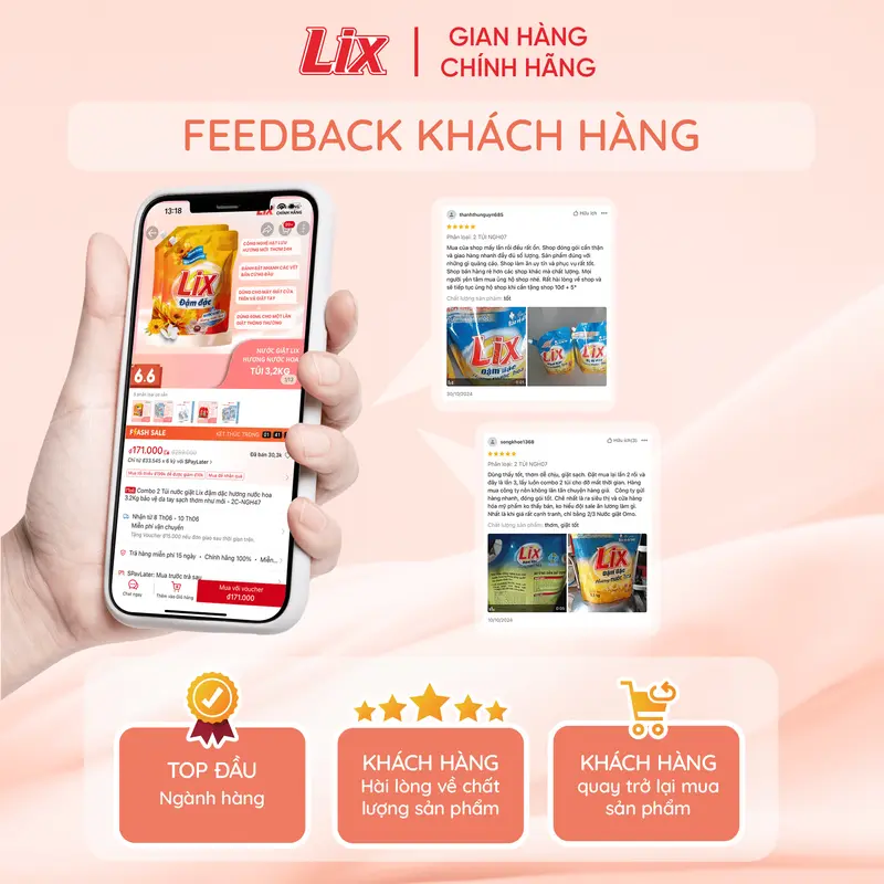 Nước giặt Lix Siêu sạch hương hoa anh đào túi 2.4Kg N2503 làm sạch cực nhanh vết bẩn, lưu hương dài lâu 8