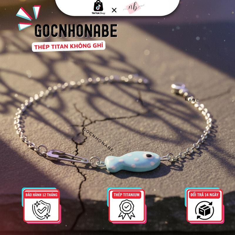    KHÔNG ĐEN GHỈ  Vòng tay safety pin Cá con x evil eye may mắn - chất liệu titanium không đen ghỉ - lắc tay safety pin không ghỉ 
