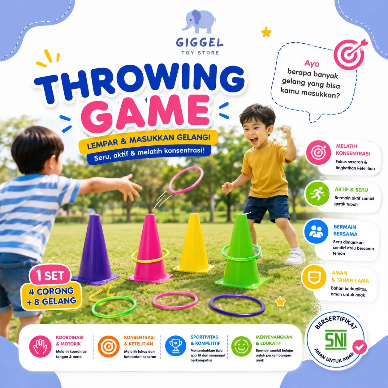 [ Giggel ] Big Cone Ring Throw / Mainan Lempar Cincin Kerucut Rintangan Olahraga / Mainan Anak Edukasi Cone Ring