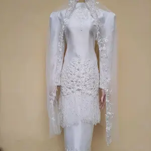 kebaya melayu motif putih free veil hijab kualitas butik bw