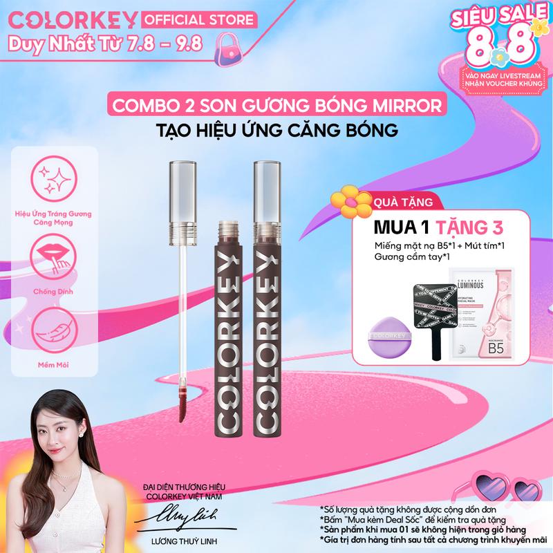 COMBO 2 Son Môi Gương Bóng COLORKEY Mirror Tạo Hiệu Ứng Bóng Như Gương Cho Đôi Môi Đầy Đặn Quyến Rũ