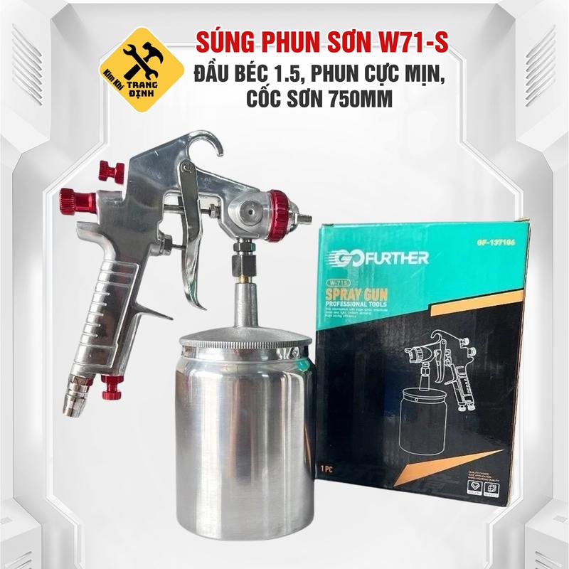 S.úng phun sơn W71 GoFurther chất liệu cao cấp đầu béc 1.5, cốc sơn 750ml phun sơn đều đẹp - Pép phun sơn