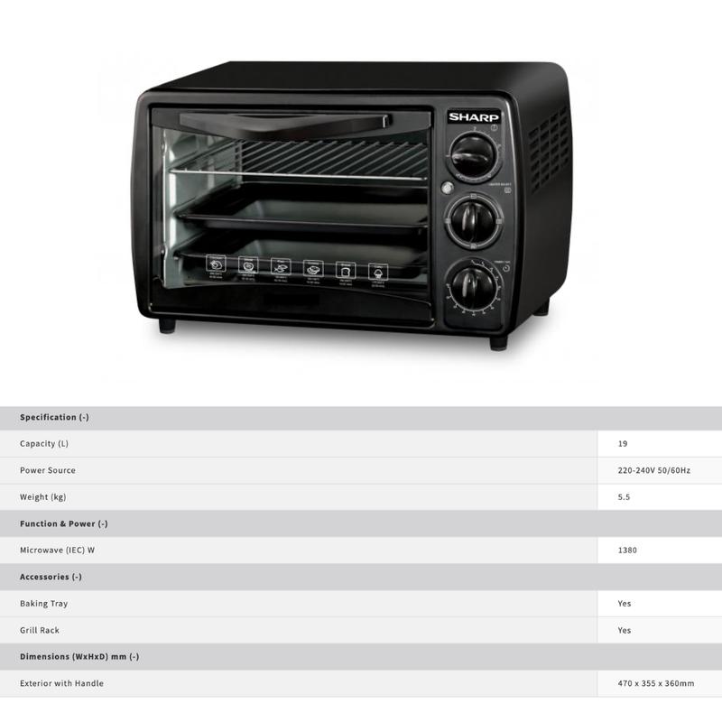 SHARP 19L ELECTRIC OVEN (EO-19K) - COUNTER TOP OVEN (PLUG AND PLAY) 1