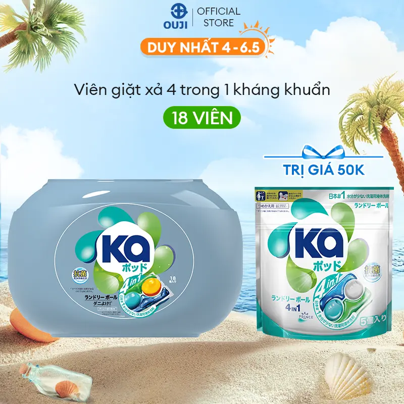 [DUY NHẤT 4-6/5]Viên Giặt Xả KA Hỗ Trợ Giảm Mạt Bụi Nhà, Khảng Khuẩn, Làm Sạch Sâu, Đậm Đặc (Hộp 18 viên)