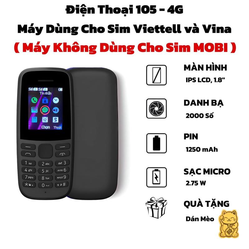 Điện Thoại 105 - 4G | Loa To | Pin Khoẻ | 2 Sim 2 Sóng | Hỗ Trợ 4G Viettell và Vina | Máy Mới Full Hộp