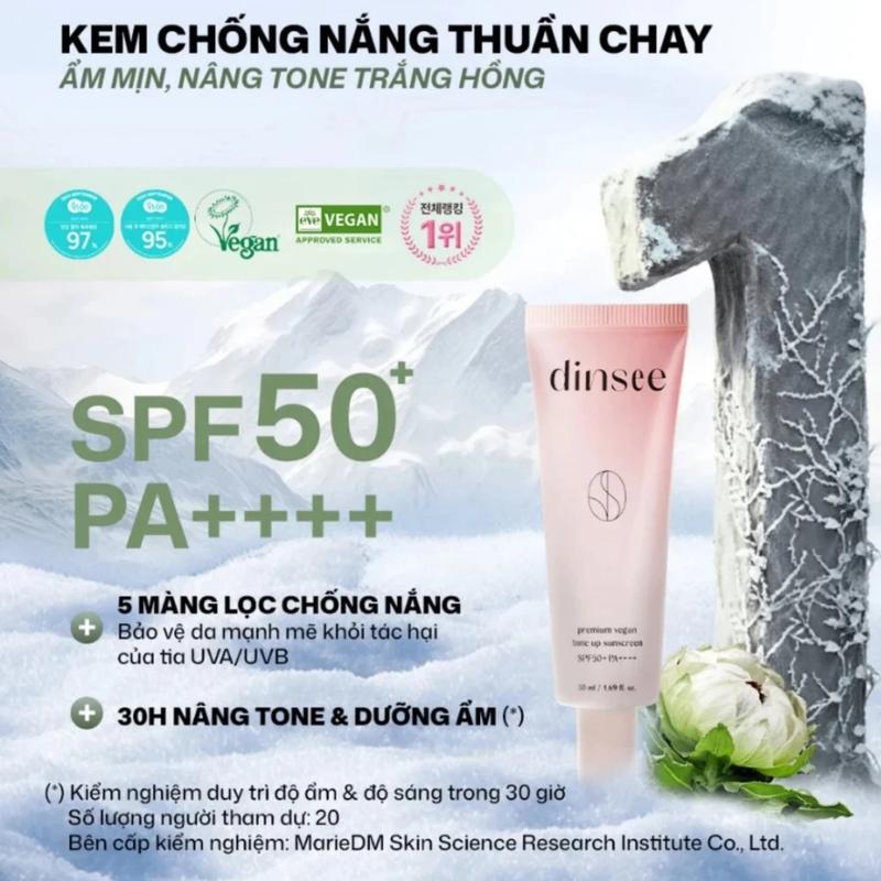 {SAMPLE} Kem Chống Nắng Nâng Tone DINSEE Premium Vegan Tone Up Sunscreen SPF50+ PA++++ (1ml)