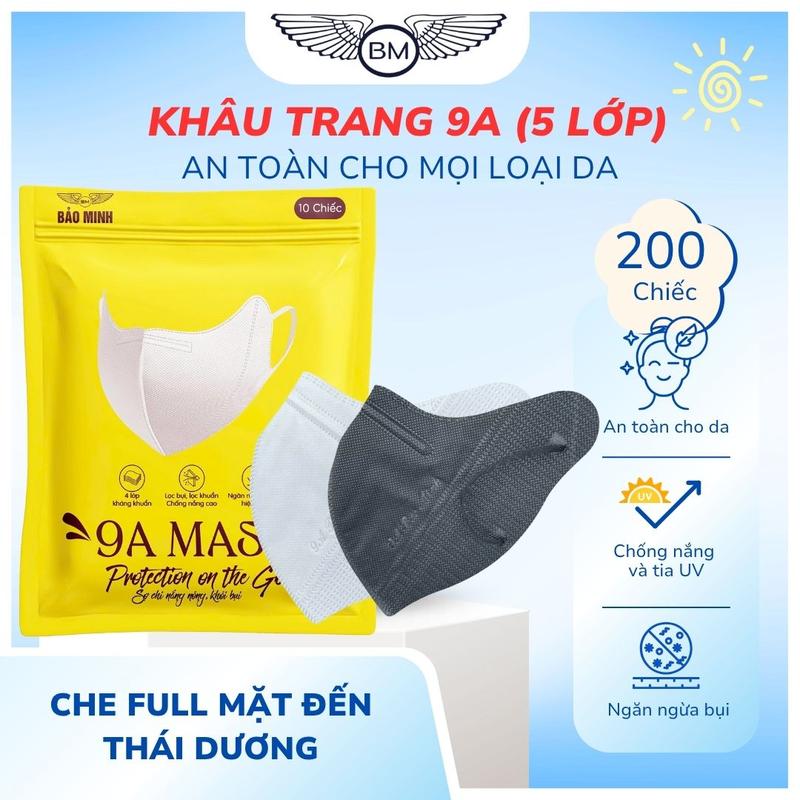 Thùng 200 cái khẩu trang 9A Bảo Minh khẩu trang 5 lớp dày dặn chống nắng chóng bụi chống tia UV