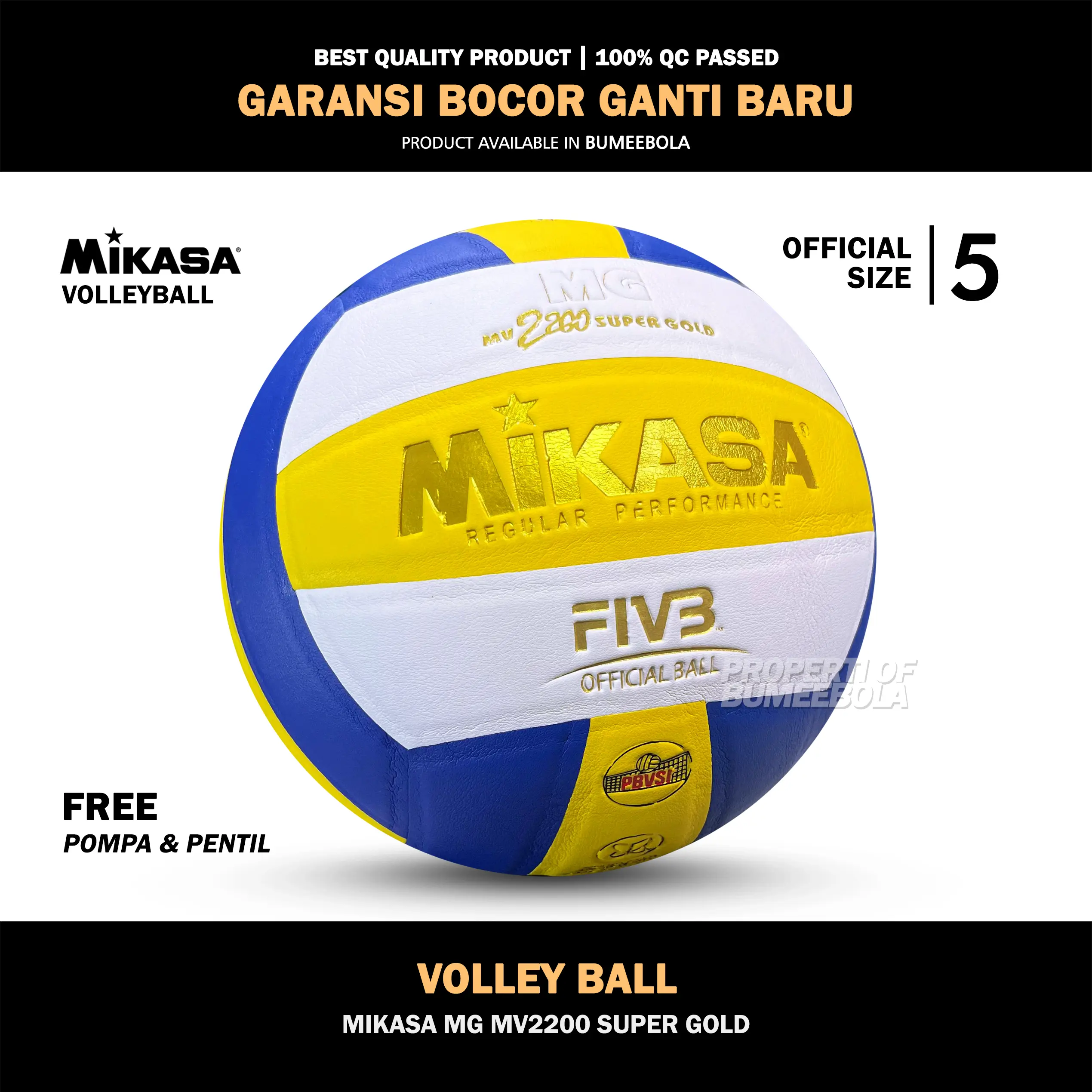 Bola Voli Mikasa MG 2200 Super Gold Grade Original | 100% Real Pict | Indoor | Outdoor | Turnamen | Pompa Ball Volly Volley Voly