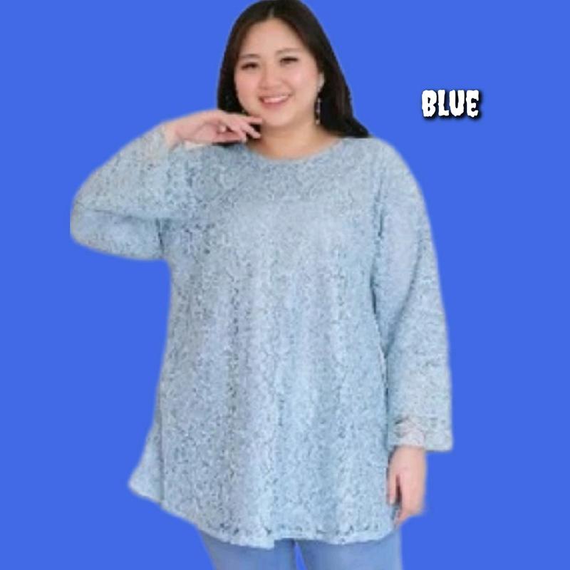 Blouse Brukat Jumbo Wanita Bigsize LD 122 130 145  Baju Atasan Tunik Hijau Sage 4