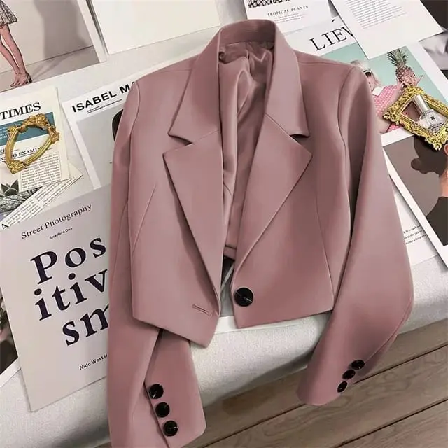 Blazer Wanita Cropped Plaid Merah Lengan Panjang - Bahan Mark Stalion Import - Tangan, Atasan Formal Kerja Hitam Basic Casual - Putih 2