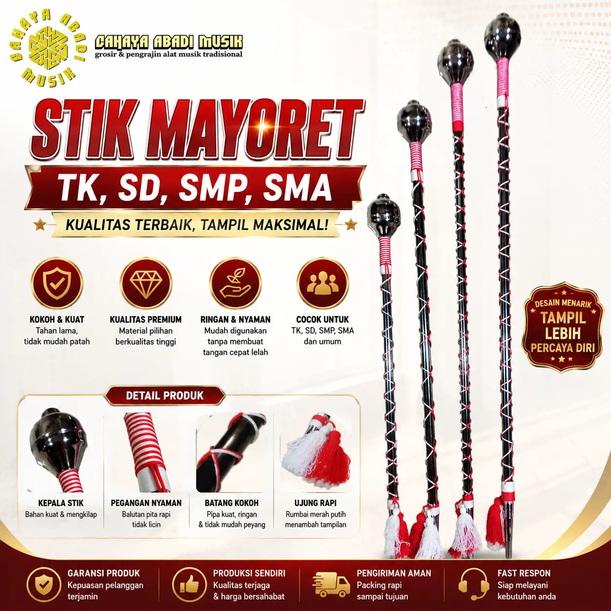 stik tongkat mayoret drumband marchingband TK SD SMP SMA
