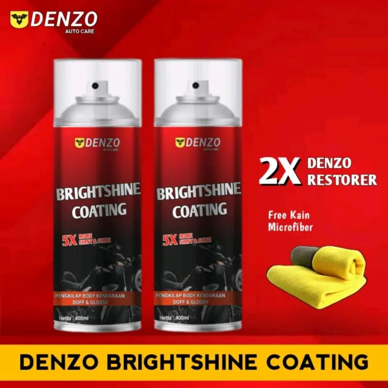 2PCS - DENZO BRIGHTSHINE COATING / Penghitam/Pengkilap Body Motor Glossy & Doff 400 ml + lap. 0