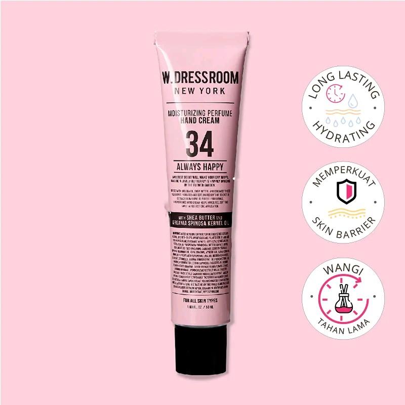 WDressroom Hand Cream No.34 Always Happy Parfum Lotion 50 ml untuk Menjaga Kulit Tangan yang Kering Berminyak Tetap Halus Lembut dan Harum  Bunga Mencerahkan Aging 4