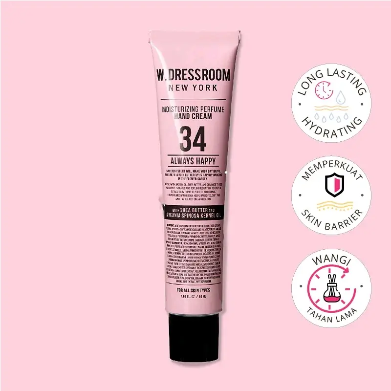 WDressroom Hand Cream No.34 Always Happy Parfum Lotion 50 ml untuk Menjaga Kulit Tangan yang Kering Berminyak Tetap Halus Lembut dan Harum  Bunga Mencerahkan Aging 3