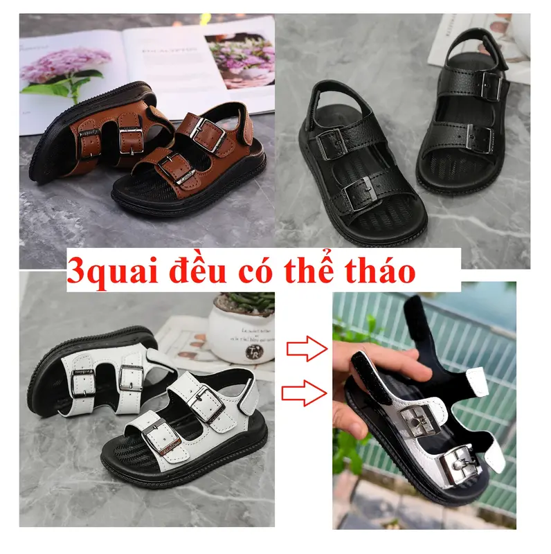 [FORM nhỏ] Sandal Quai Hậu  Trắng - Đen  Bé Trai Size21-30 Dép Sandal Dép Sandal Cho Bé BM17 da mềm, thời trang, hottrend mẫu mới HQBE 1