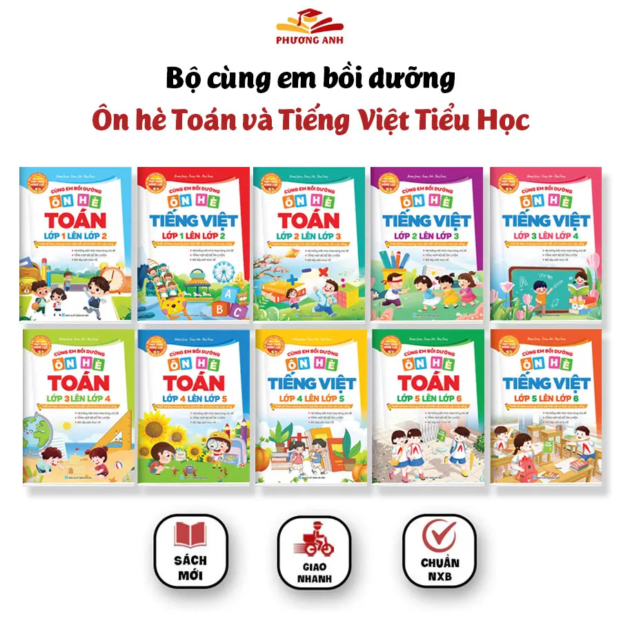 Bộ sách CÙNG EM BỒI DƯỠNG ÔN HÈ TOÁN và TIẾNG VIỆT Dành Cho Học Sinh Tiểu Học - Giúp bé ghi nhớ kiến thức lâu hơn