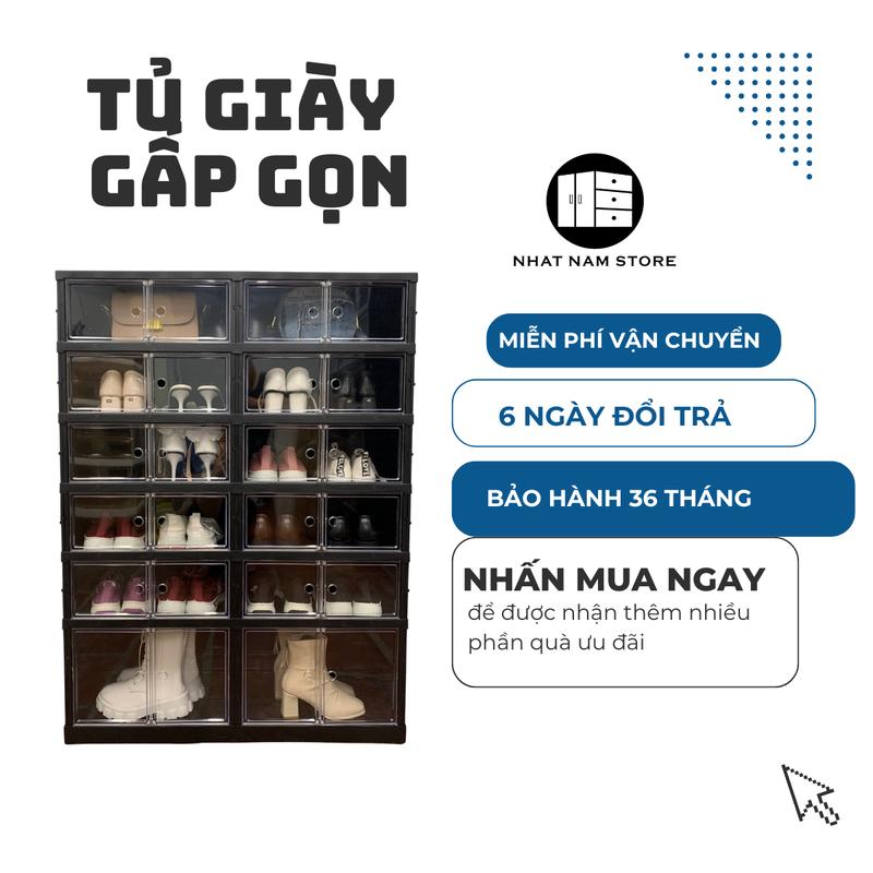 Tủ giày 24 đôi màu đen nhựa abs có bánh xe  [Black 9104-5-1G]