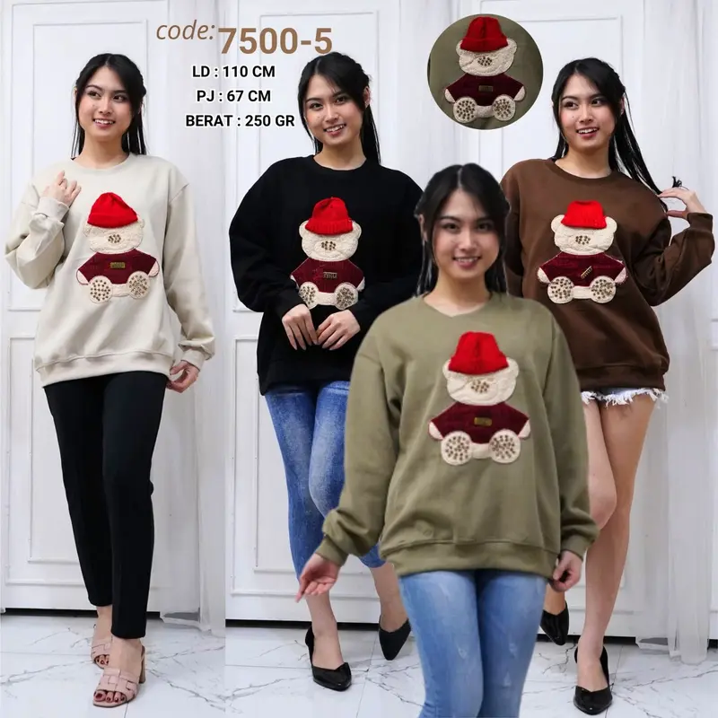 SWEATER BERUANG TOPI MERAH SWEATER SKENA WANITA ATASAN IMPORT BANGKOK BORDIR FLECCE TEBAL FASHION KOREAN STYLE CASUAL LONG SLEEVE HIJAB FRIENDLY CREWNECK SWEATSHIRT CEWEK BASIC FLEECE PANJANG NYAMAN SANTAI sweater fuji Kaos Kerah Oblong Oversize Baju 0