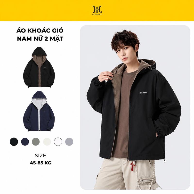 Áo Khoác Gió Nam Nữ Leehuky 2 Mặt Chống Nước Chống Gió Form Rộng Unisex Mặc Đi Chơi Đi Học Cao Cấp