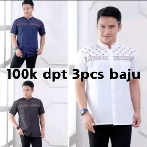 Promo Paket Hemat Model Terbaru 100K DAPET 3PCS BAJU KOKO DEWASA LENGAN PENDEK MOTIF BORDIR JASUKE ukuran M,L,XL