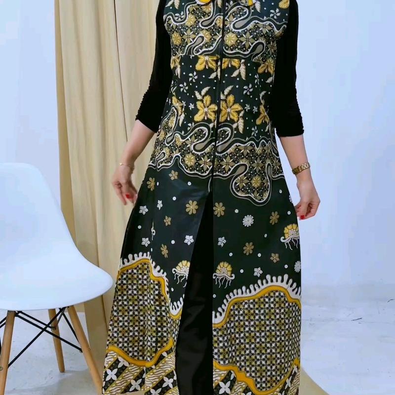 Outer longkardi batik, motif bintang saroja, bahan katun,. Cardigan Kardigan Wanita Baju Muslim Panjang tunik outer batik tenun brokat tali salur 5