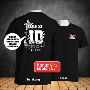 Kaos Kelas Custom Bercahaya Kena Flash Bahan Cotton Combed 30s Premium untuk Pria dan Wanita Size S-4XL Sablon DTF Printing