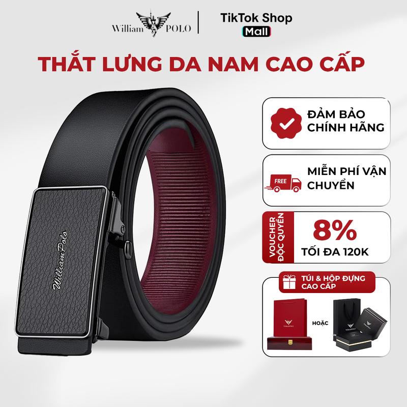  Thắt lưng nam da bò cao cấp WilliamPOLO dây nịt da nam Full hộp đựng cao cấp POLO21583P-088 