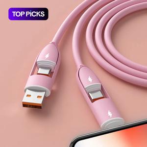 スマートフォン用の4 in 1 60 W Type C高速充電ケーブル、シリコーンデータケーブル、多目的USB to Micro USB Type C充電ケーブル
