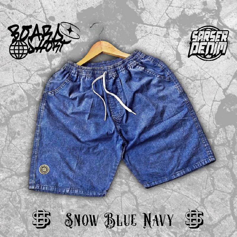 Boardshort Celana Pendek Pria Jeans Sea Wash Denim Kain Tebal Premium Quality Dark Blue Navy Celana Kolor Distro Surfing Pantai Santai Nyaman Celana Pendek Laki Laki Tren 7