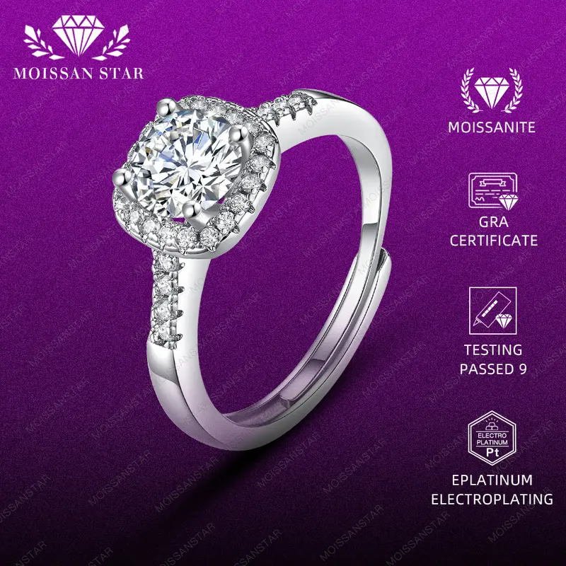 OS4-MR01 Moissanite Cincin Wanita  Adjustable Desain Unik Mewah Elegan For bday birthday Gift Pasangan Pacar Dengan Sertifikat GRA Asli Anti Karat Luntur Berubah Warna Garansi 1 Tahun Free Box MR01 0