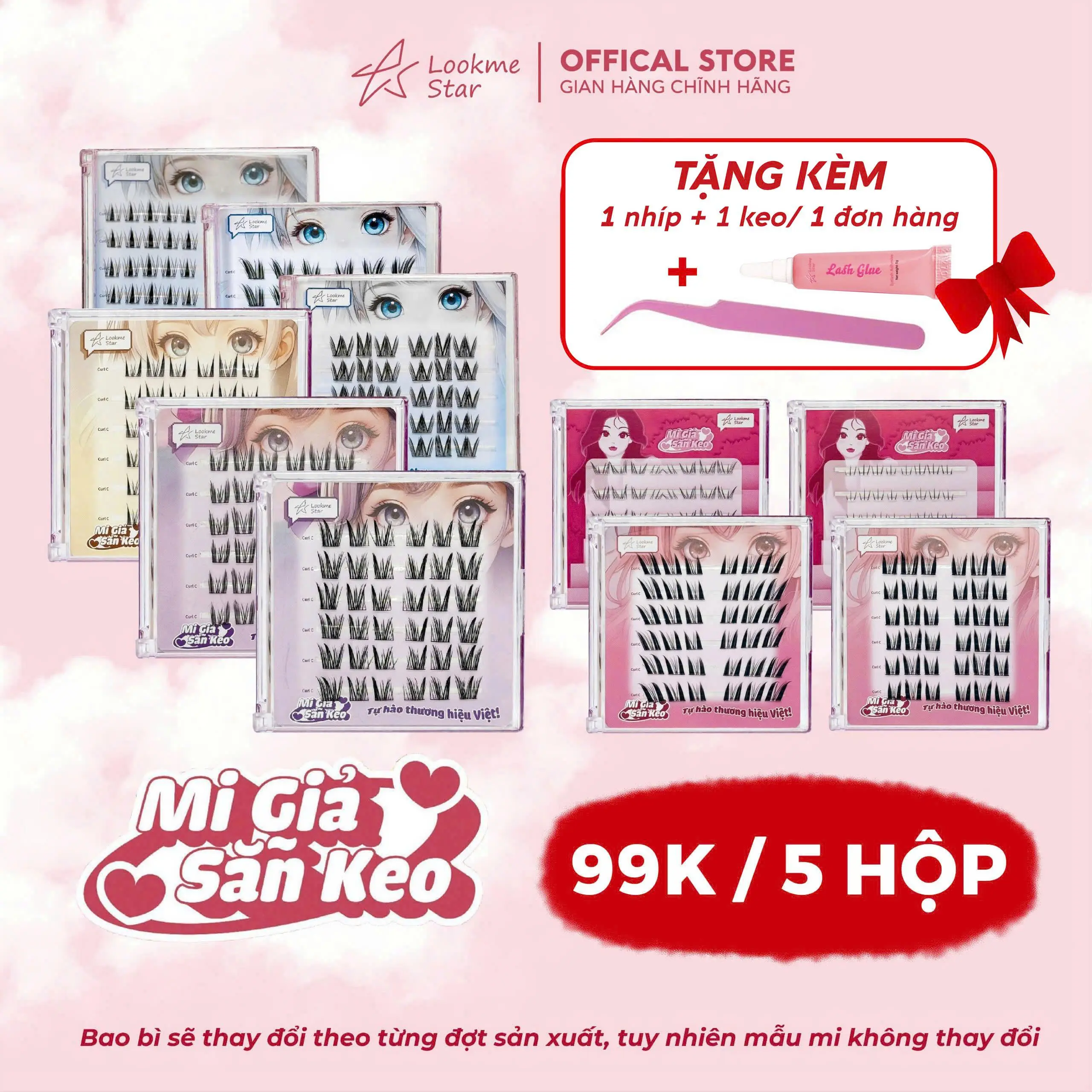 Lông Mi Giả Sẵn Keo Lookme Star- tặng nhíp + keo  - Mi Cong C, Sợi Mi Mảnh Có Thể Tái Sử Dụng, hàng Việt Nam Trang Điểm