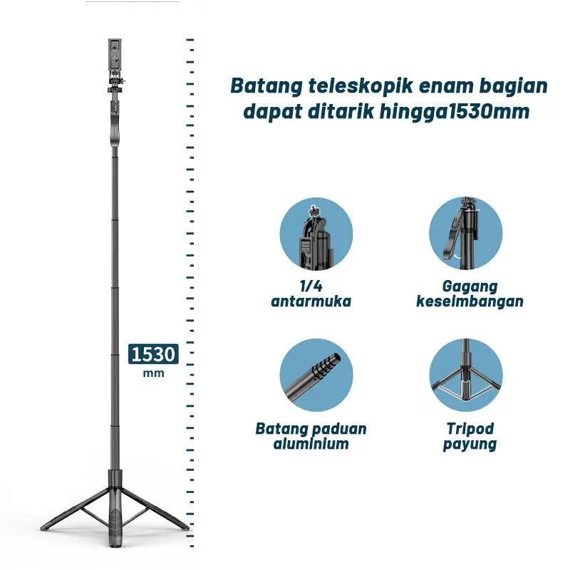 L16 Tongsis Tripod Bluetooth Selfie Stick Remote Tripod HP Kamera DSLR seri Gopro Tongsis 1.53M dengan 1/4 Adaptor 8